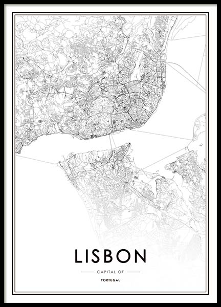Lisbon Map Plakat i gruppen Plakater / Svarthvitt hos Desenio AB (3354)