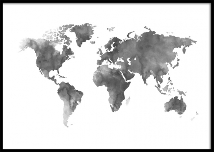 World Map Grey Watercolor, Plakat i gruppen Plakater / Kart og byer  hos Desenio AB (8453)