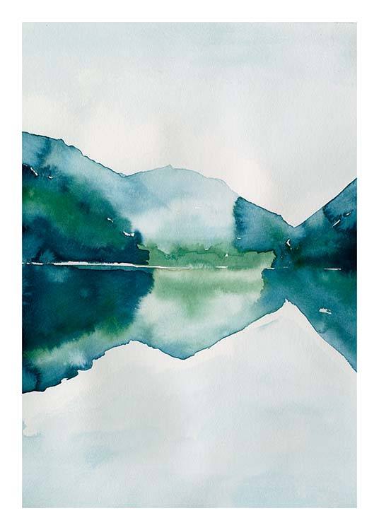 Watercolor Mountain Reflection Plakat / Kunstmotiv hos Desenio AB (10123)