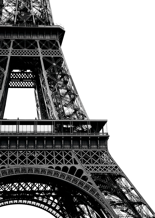  – Svarthvitt nærbilde av Eiffeltårnet i Paris