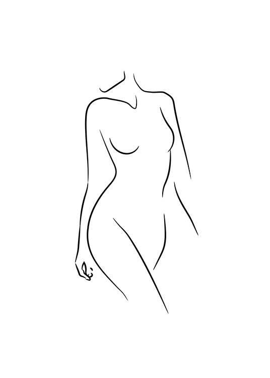–Plakat med linjekunst av en kvinne som ser bak seg selv.