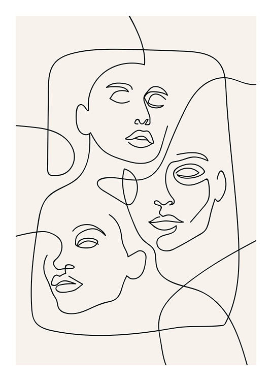 The Three Faces Line Art Plakat / Illustrasjoner hos Desenio AB (12506)
