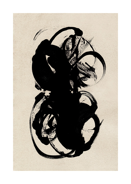– Abstrakt plakat med svart masse mot en beige bakgrunn. Den abstrakte kunstplakaten er et tidløst valg
