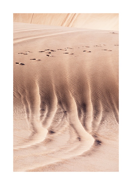  – Fotografi av ørkenlandskap med sanddyner og fotavtrykk