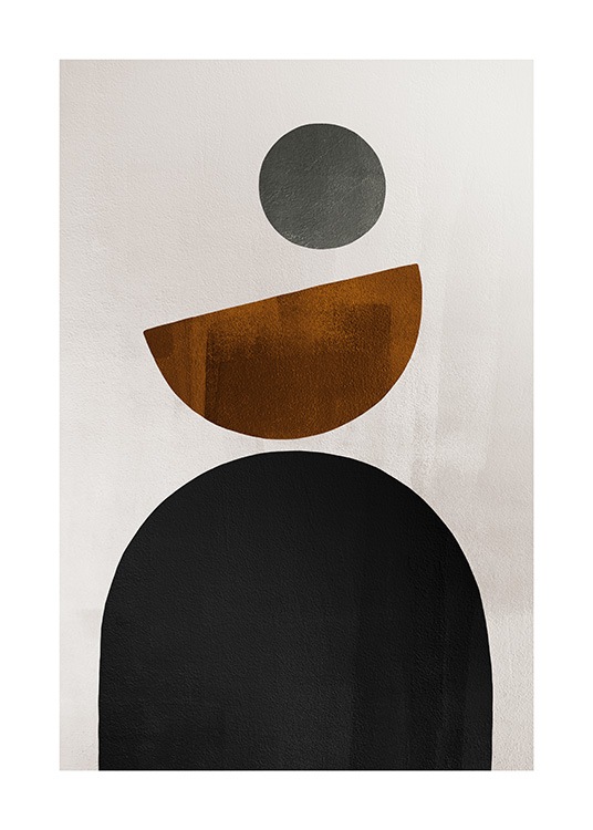  – Illustrasjon i svart, brunt og grått med geometriske former mot beige bakgrunn