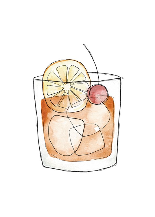 Old Fashioned Illustration Plakat / Vin og cocktails hos Desenio AB (13695)