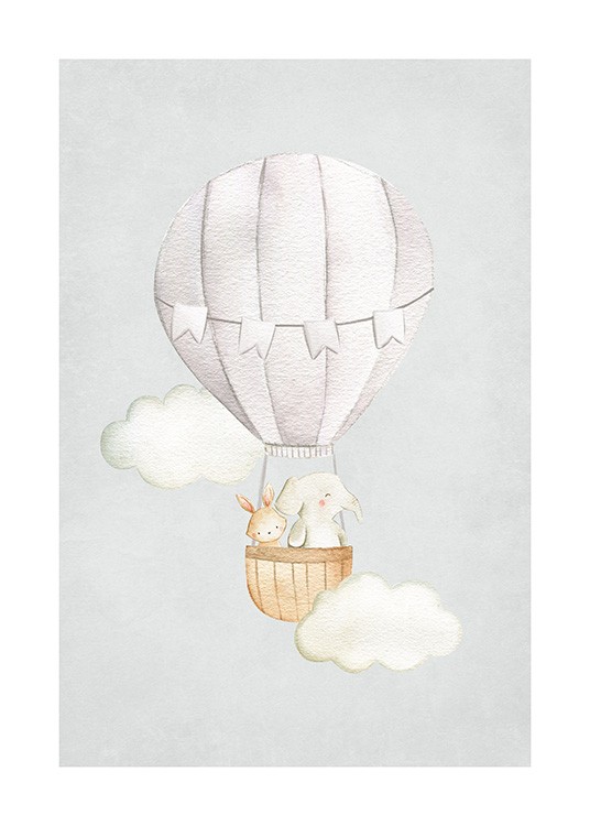 Hot Air Balloon No1 Plakat / Tegneserie dyr hos Desenio AB (13715)