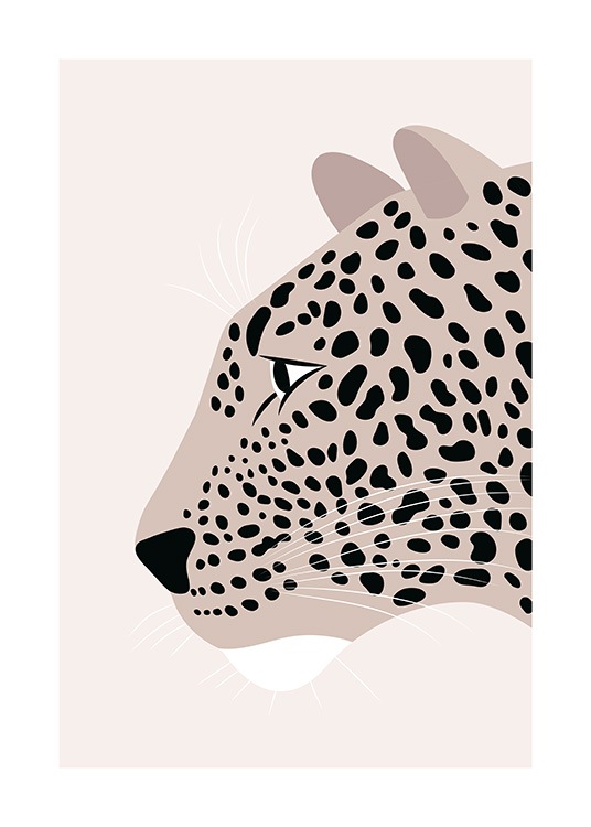 Leopard Profile Illustration Plakat / Insekter & dyr hos Desenio AB (13788)