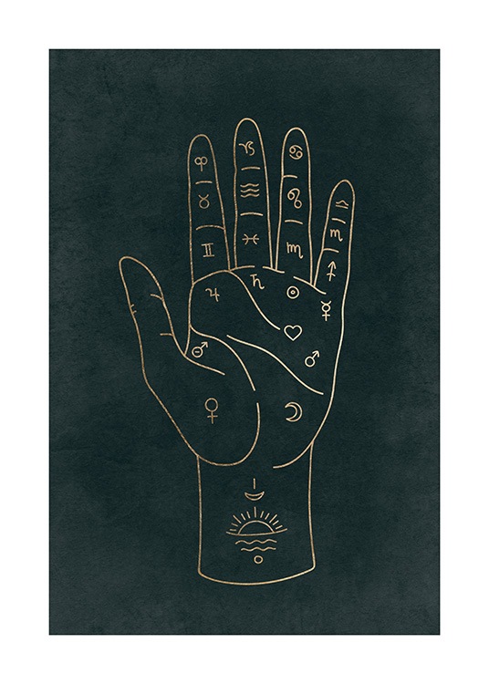 – Grafisk illustrasjon med astronomiske tegn på en håndflate