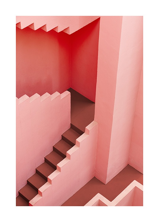  - Fotografi av en rosa trapp med geometriske former