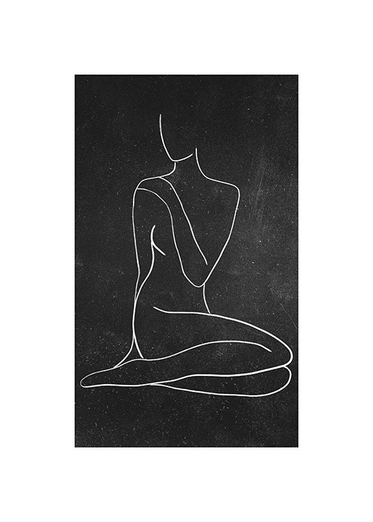  - Tegning av en kvinne, tegnet som line art mot tavlebakgrunn
