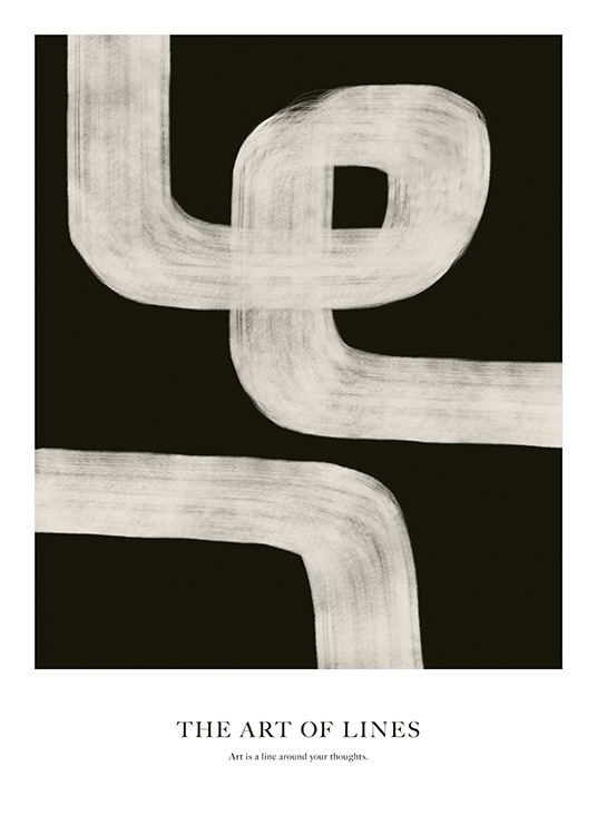  - Abstrakt illustrasjon med malte linjer i beige mot svart bakgrunn, med tekst under