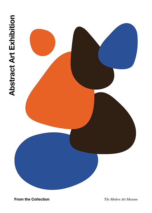  - Grafisk illustrasjon av svarte, oransje og blå former mot en hvit bakgrunn