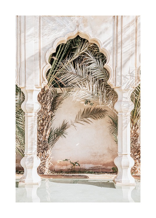  - Fotografi av palmer bak en bue og søyler