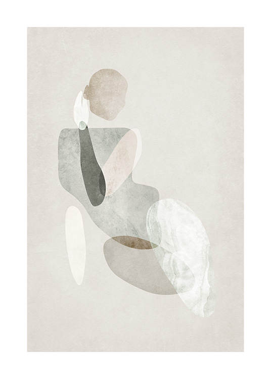  – Abstrakt akvarell av en kvinnekropp i beige, grønt og hvitt