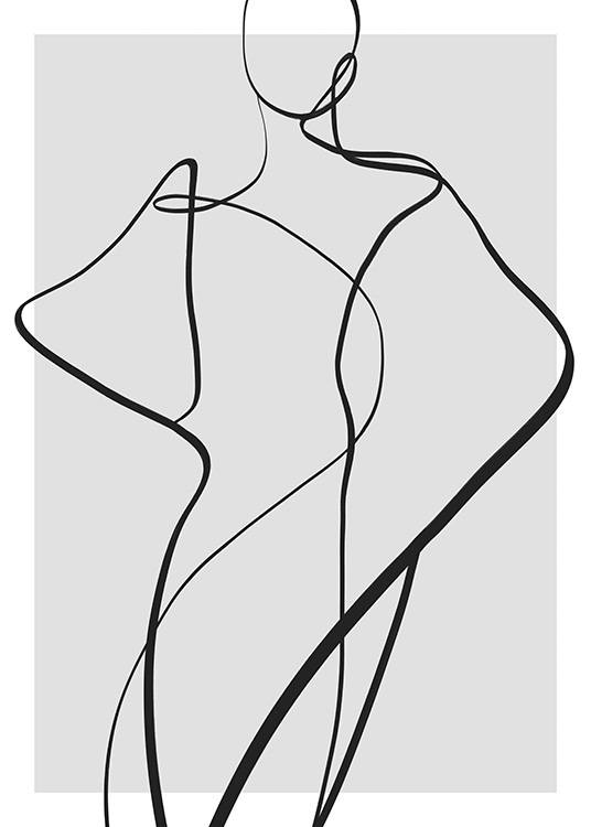  – Illustrasjon med line art som danner en kropp i svart mot en grå bakgrunn
