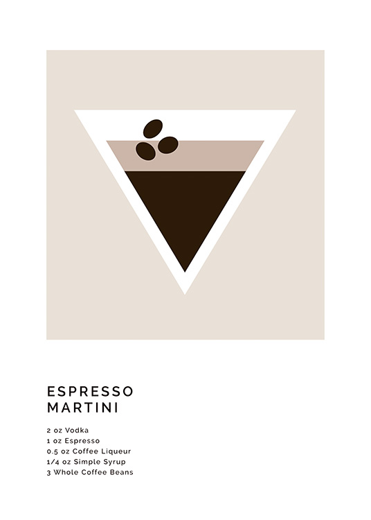  – Grafisk illustrasjon med en oppskrift på espresso martini og en illustrasjon av drinken