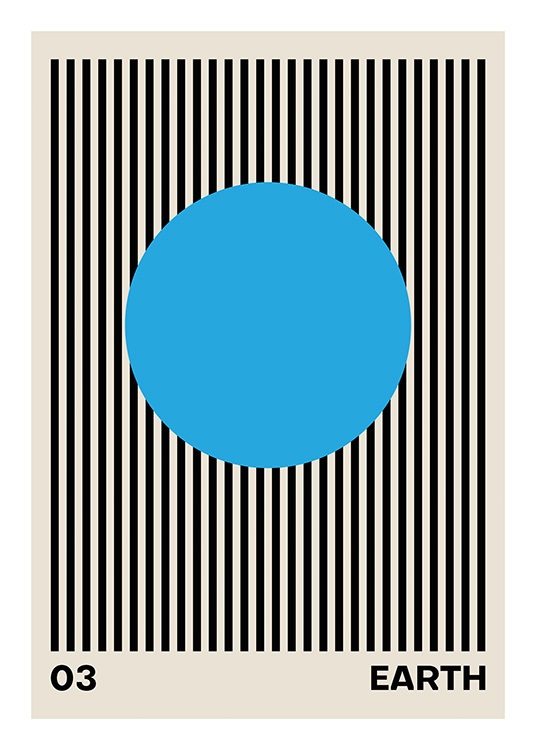  – Grafisk illustrasjon med svarte striper bak en blå sirkel mot en beige bakgrunn