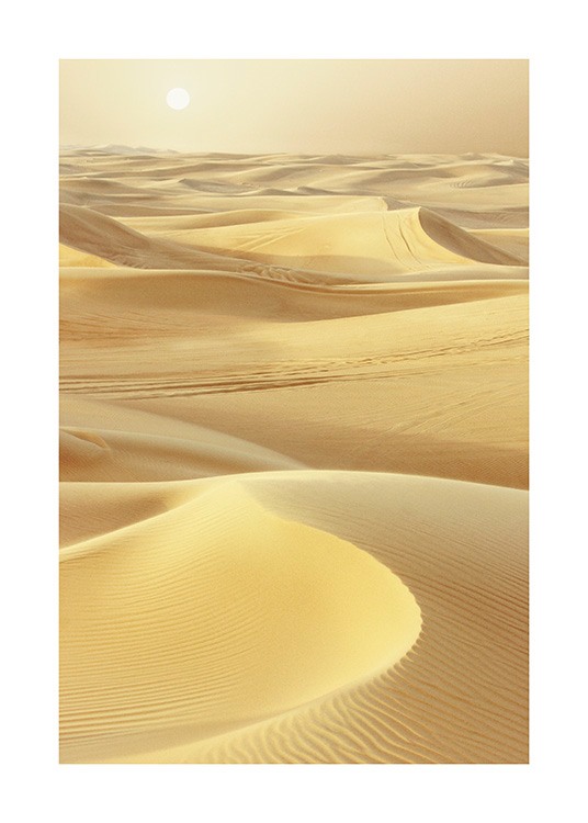  – Fotografi av en ørken med gul sand, og med solen i bakgrunnen