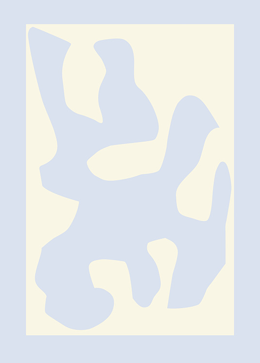  – Grafisk illustrasjon med en lyseblå abstrakt form mot en beige bakgrunn, omgitt av en lyseblå kant