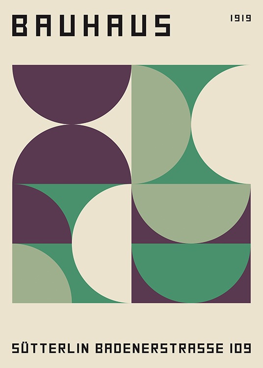  – Grafisk illustrasjon med grønne og lilla geometriske former mot en beige bakgrunn