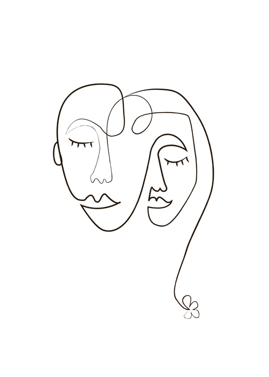  – Line art-illustrasjon i svart av to ansikter mot en hvit bakgrunn