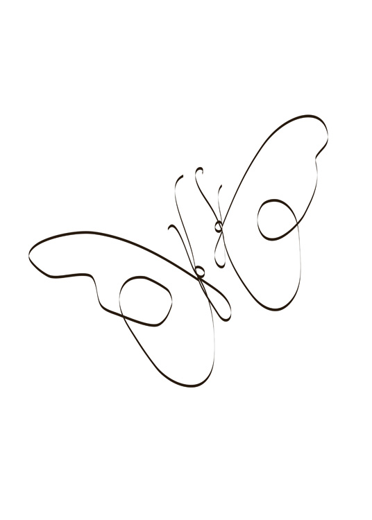  – Illustrasjon med line art av to sommerfugler, tegnet med svarte linjer mot en hvit bakgrunn