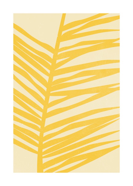  – Grafisk illustrasjon av et gult palmeblad mot en lysere gul bakgrunn