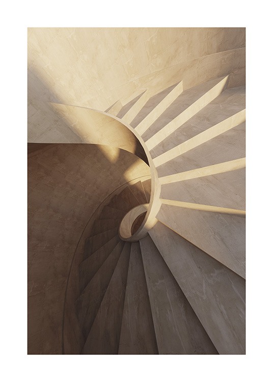  – Fotografi av en beige spiraltrapp i marmor