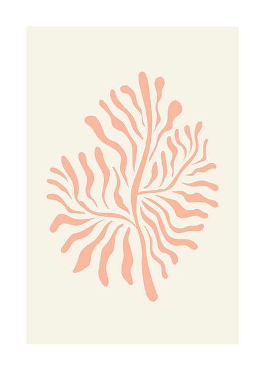  – Grafisk illustrasjon av en rosa, abstrakt korall mot en lys beige bakgrunn