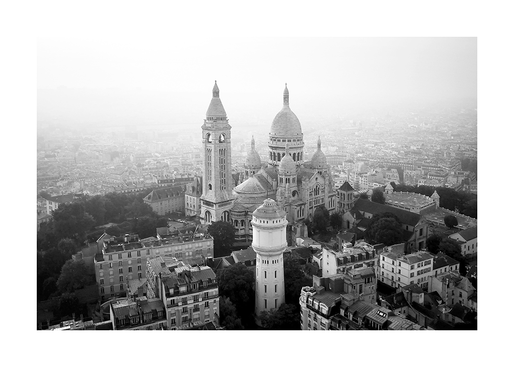  – Svarthvitt flyfoto av Sacré-Coeur i Paris