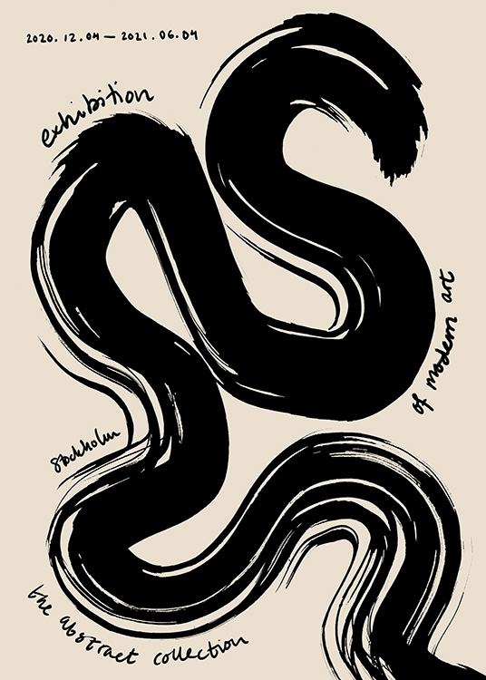  – Grafisk illustrasjon med en svart virvel mot en beige bakgrunn, omgitt av tekst