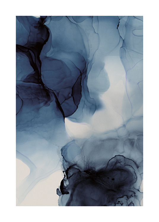  – Abstrakt maleri med mørkeblått flytende blekk i et flytende mønster
