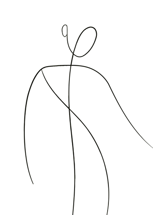  – Illustrasjon av en abstrakt kropp og ansikt i svart line art mot en hvit bakgrunn