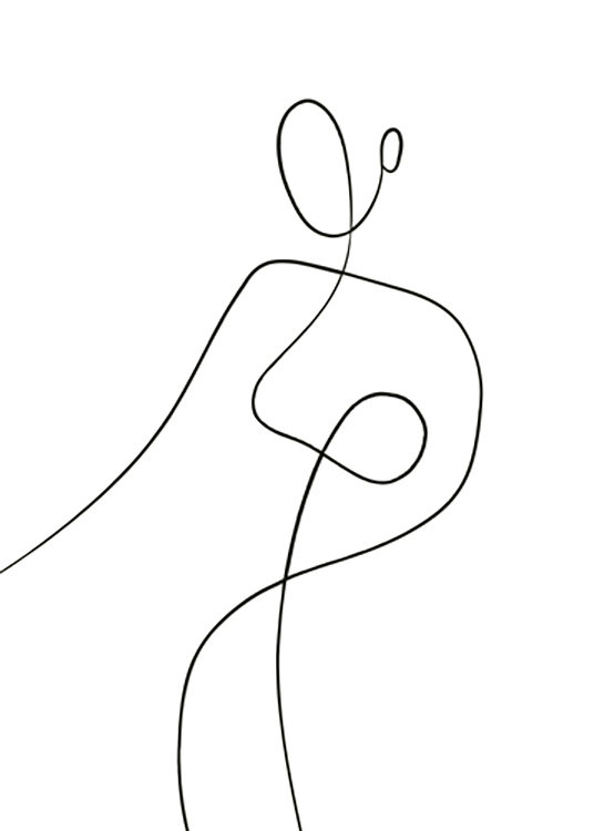  – Abstrakt illustrasjon i line art av et ansikt og en kropp i svart mot en hvit bakgrunn