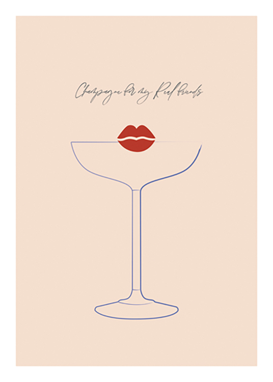  – Illustrasjon av røde repper og et blått martiniglass, med tekst over, mot en beige bakgrunn