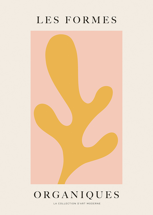  – Grafisk illustrasjon med en form i gult mot en rosa og lysebeige bakgrunn
