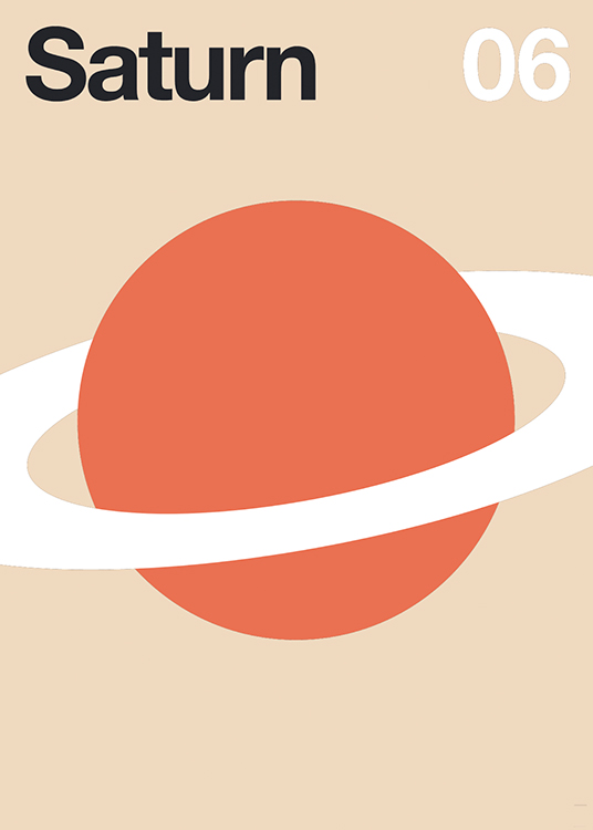  – Grafisk illustrasjon av Saturn, med en rød sirkel og en hvit ring rundt