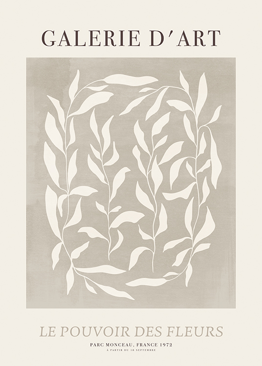  – Illustrasjon av hvite blader i en grå firkant, med tekst over og under