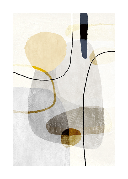  – Abstrakt illustrasjon med gule og grå former og linjer