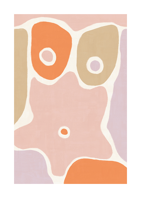  – Abstrakt illustrasjon av en kropp laget av former i lilla, rosa, oransje og beige