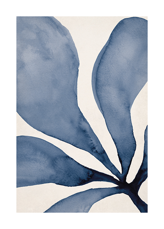  – Akvarell av blå tang med tykke blader mot en lys beige bakgrunn