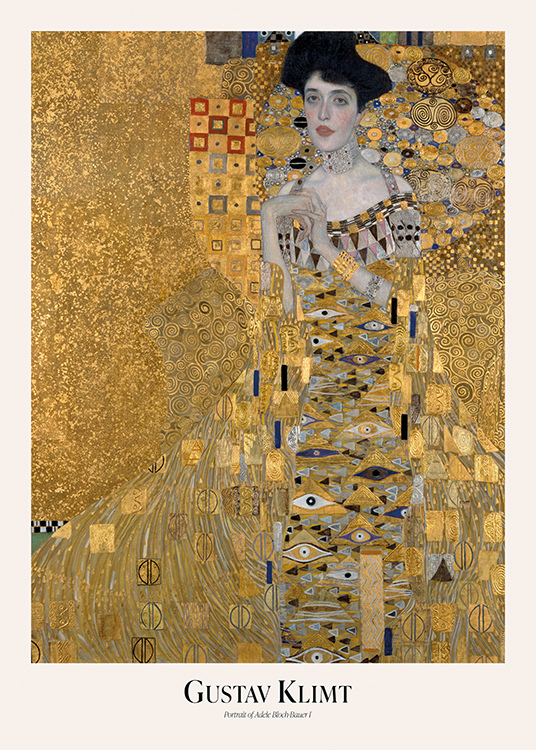  – Abstrakt maleri i gull av en kvinne dekket av et gyllent mønster