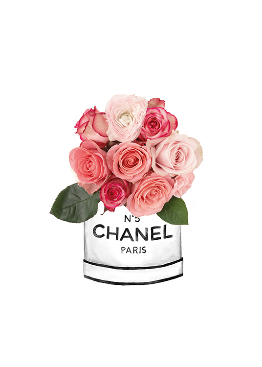  – Illustrasjon av en Chanel-potte med rosa roser i