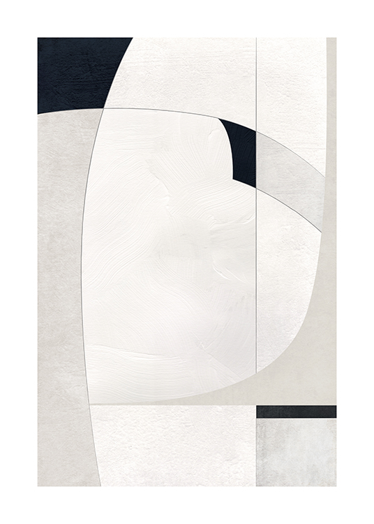 – Illustrasjon med abstrakte former i svart, grått og hvitt med en strukturert effekt