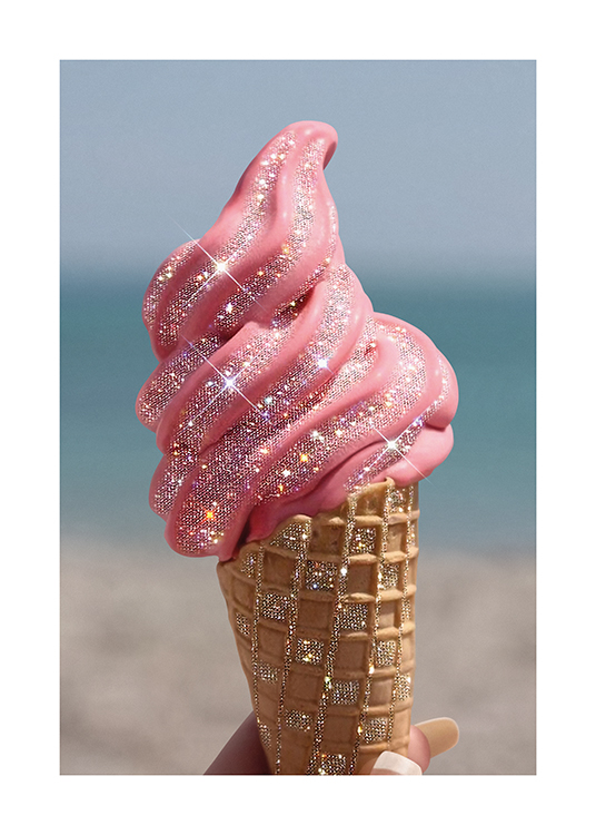  – Fotografi av en glitrende, rosa iskrem