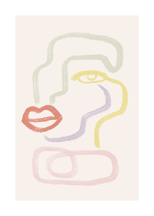  – En line art-tegning i moteriktige pastellnyanser