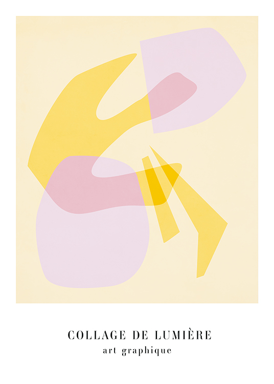  – En plakat i utstillingsstil, med papirkollasj i pastelltoner