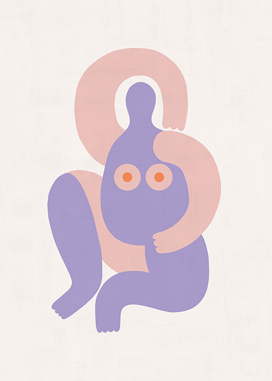  – En abstrakt plakat av kvinnekroppen i lilla og rosa