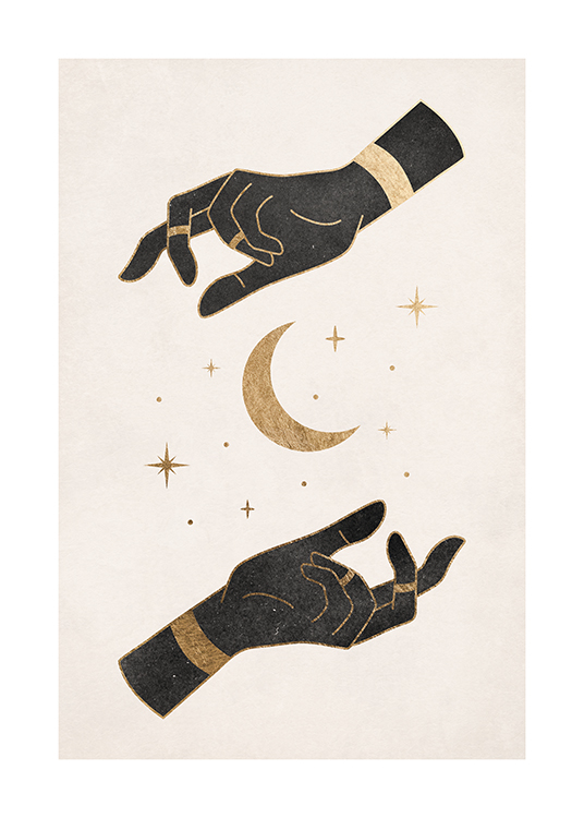  – En plakat av en halvmåne mellom to hender
